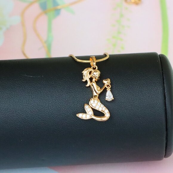 "Mermaid Rose Gold Pendant with Crystals, XPPT1291 - Picture 6 of 11